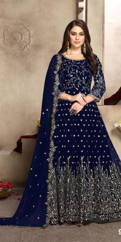 Elegant Navy Blue Color Georgette Multi Thread Zari Anarkali Suit