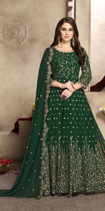 Elegant Stone Green Color Georgette Multi Thread Zari Anarkali Suit