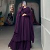 Elegant Wine Color Georgette Plain Top Plain Plaza And Dupatta