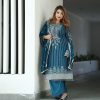 Entrancing Blue Color Pure Chinnon Silk Embroidery Salwar Suit