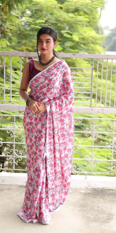 Exquisite Pink Color Devsena Soft Silk Saree Digital Printed Saree