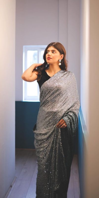 Fancy Black A Georgette Digital Printed Sequence Embroidery Saree