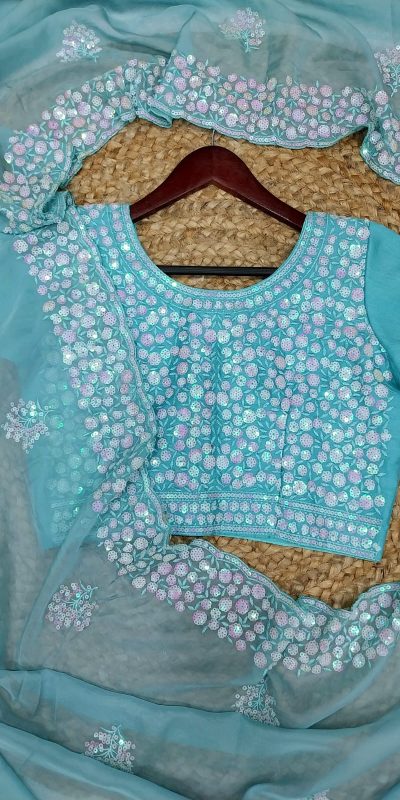 Fancy Blue Color Pure Soft Tabby Organza Butta Work Saree