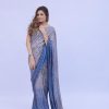 Fancy Blue Georgette Digital Printed Sequence Embroidery Saree
