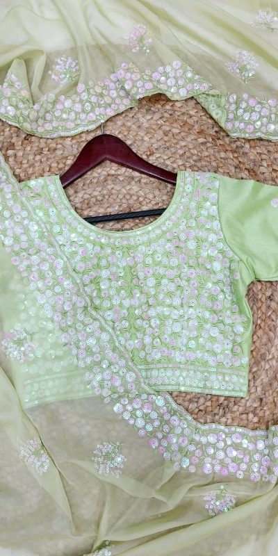 Fancy Green Color Pure Soft Tabby Organza Butta Nd Work Saree