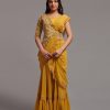 Fancy Mustard Color Diamond Georgette Free Size Stitching Saree