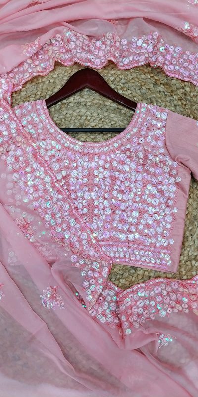 Fancy Pink Color Pure Soft Tabby Organza Butta ND Work Saree