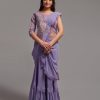 Fancy Violet Color Diamond Georgette Free Size Stitching Saree