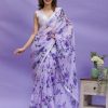 Fancy Violet Floral Digital Printed Georgette Lace Border Saree