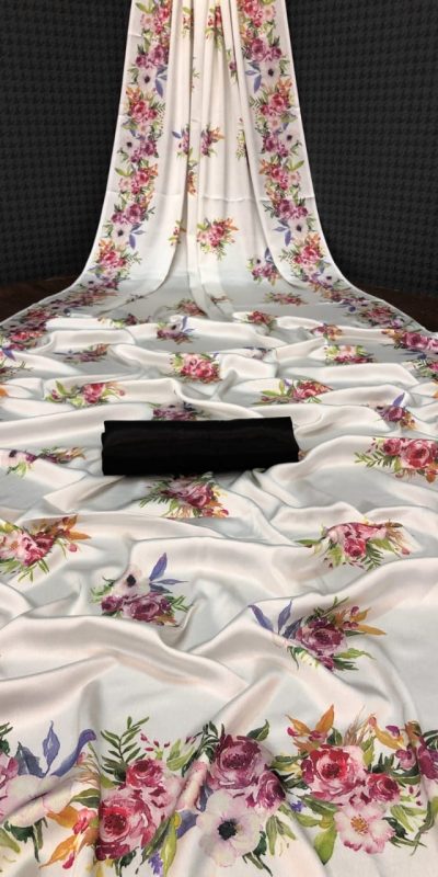 Fancy White Color Devsena Soft Silk Saree Digital Print Saree