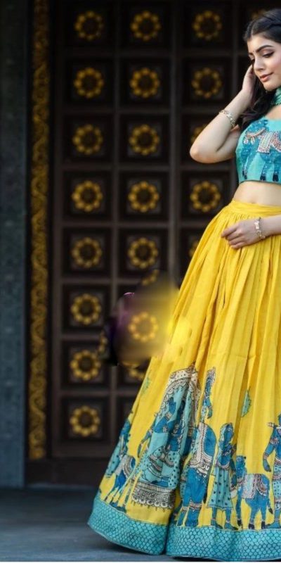 Fancy Yellow Color Chant Crepe Kalamkari Print Lehenga Choli