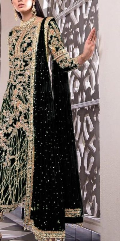 Feminine Black Color Net Embroidery Diamond Work Sharara Suit
