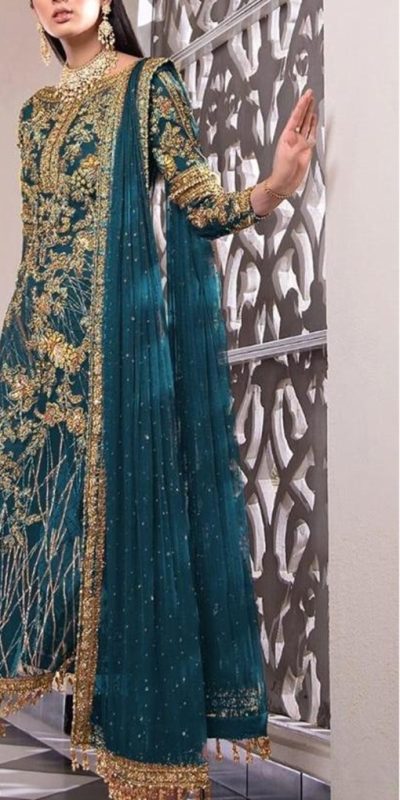 Feminine Navy Blue Color Net Embroidery Diamond Sharara Suit