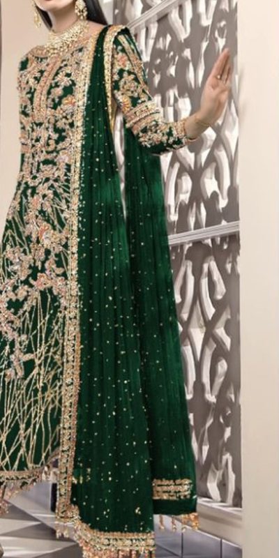 Feminine StoneGreen Color Net Embroidery Diamond Sharara Suit