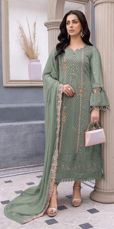 Glamorous Light Green Color Georgette Embroidery Salwar Suit