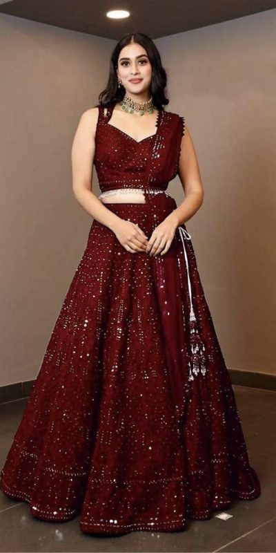 Glamorous Maroon Color Georgette Embroidery Lehenga Choli