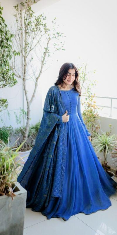 Glamorous Royal Blue Color Georgette Embroidery Anarkali Suit