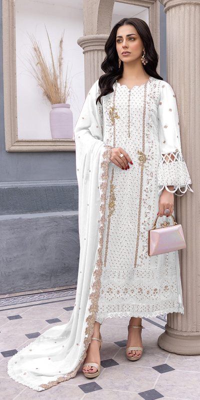 Glamorous White Color Heavy Georgette Embroidery Salwar Suit