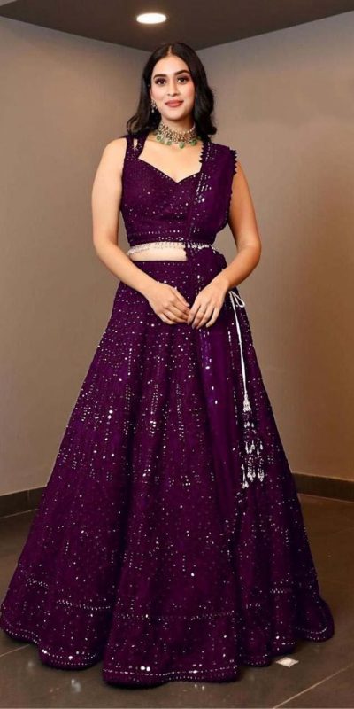 Glamorous Wine Color Georgette Embroidery Lehenga Choli