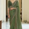 Gorgeous Green Color Organza Embroidery Lace Border Saree