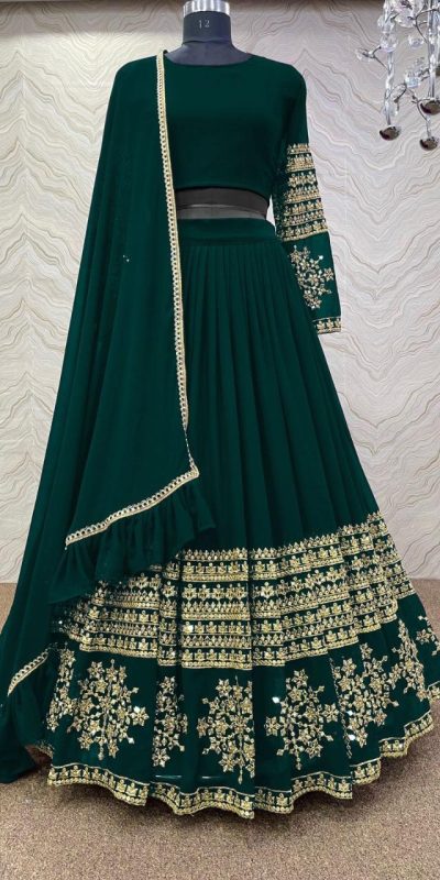 Graceful Dark Green Color Georgette Embroidery Lehenga Choli