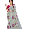 Graceful Grey Color Georgette Fancy Thread & Sequence Saree