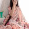 Graceful Peach Color Georgette Printed pearl lace border Saree