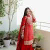Graceful Red Color Faux Georgette Thread Sequence Salwar Suit