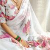 Graceful White Color Georgette Printed Pearl Lace Border Saree