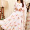 Graceful White Georgette Embroidered Swarovski Anarkali Suit