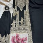 Grand Black Color Chinnon Silk Embroidery Coding Salwar Suit