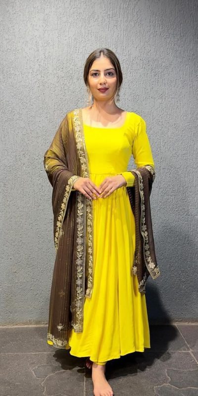 Grand Yellow Color Foix Georgette Thread Sequence Anarkali Suit
