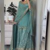 Luminous Blue Color Georgette Embroidery Sequence Salwar Suit