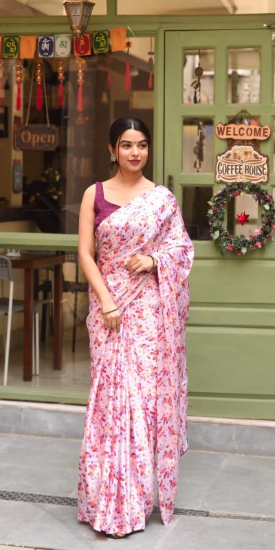 Luminous Rose Pink Heavy Devsena Soft Silk Digital Printed Saree