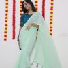 Majestic Light Green Color Soft Chiffon Woven Satin Strips Saree