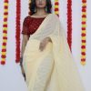 Majestic Light Yellow Color Soft Chiffon Woven Satin Strips Saree