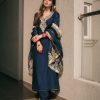 Majestic Navy Blue Color Chinnon Silk Embroidery Salwar Suit