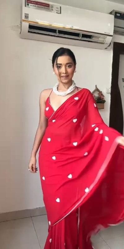 Mesmerizing Red Color Georgette Thread Gmathi Work Saree