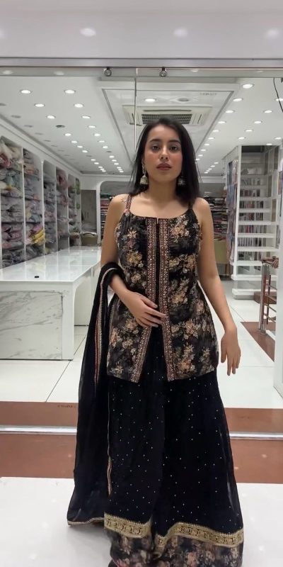 New Black Foix Georgette Rivet Moti Digital Printed Lehenga Choli