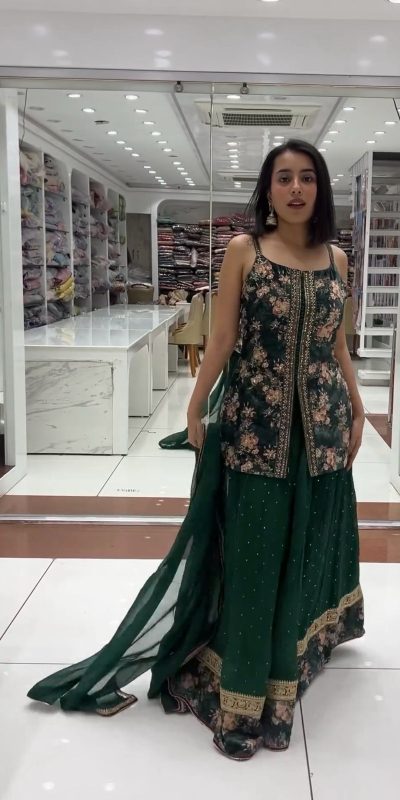 New Green Foix Georgette Rivet Moti Digital Printed Lehenga Choli
