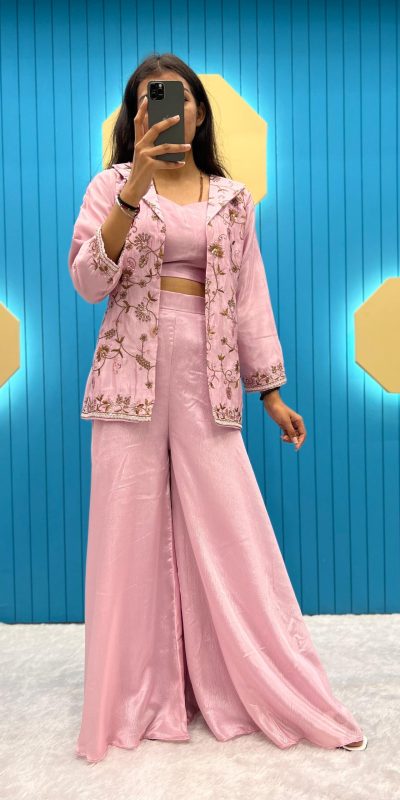 Nice Baby Pink Color Fiona Silk Koti Blazer Embroidery Salwar Suit
