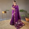 Nice Purple Color Soft Lichi Silk Ordinary Design Rich Pallu Saree