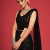 Perfect Black Color Georgette Double Run Embroidery Saree