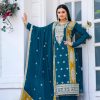 Perfect Blue Chinon Silk Embroidery Sequence Sharara Suit