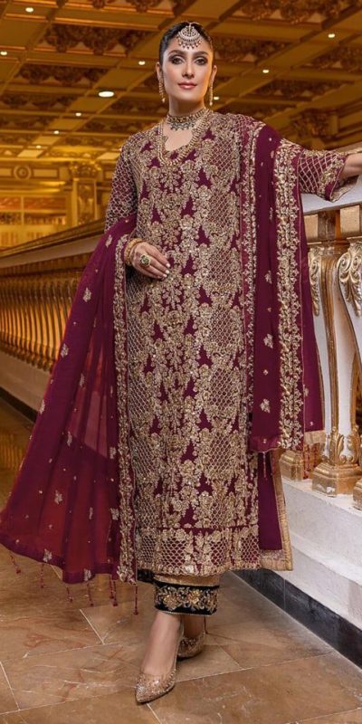 Perfect Maroon Color Georgette Coding Embroidery Stone Kurti