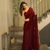 Perfect Maroon Color Georgette Heavy Sequins Embroidery Saree