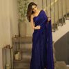Perfect Navy Blue Color Georgette Sequins Embroidery Saree