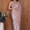 Perfect Peach Color Georgette Double Run Embroidery Saree