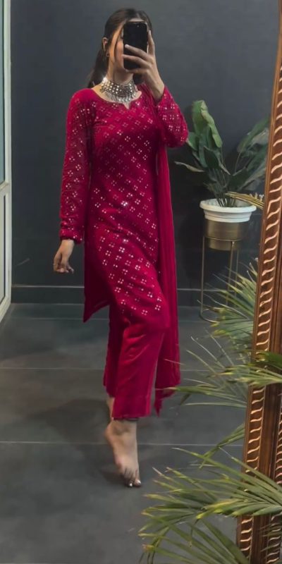 Perfect Pink Faux Georgette Sequence Thread work Salwar Suit