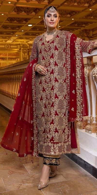 Perfect Red Color Georgette Coding Embroidery Stone Work Kurti